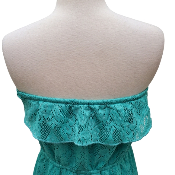 Trixxi Floral Lace Strapless High Low Hem Turquoise Green Dress Sz L - Picture 9 of 14